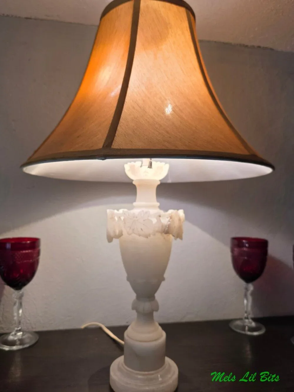 Vintage Italian Neoclassical Carved Alabaster Urn Table Lamp